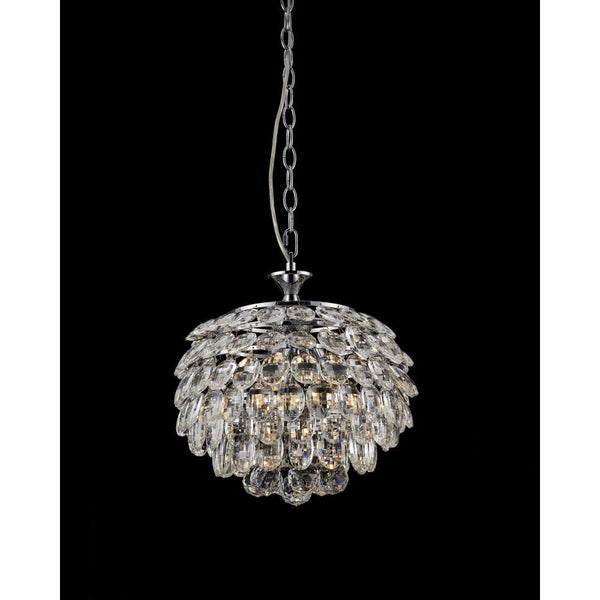 Impex Adaliz 3-Light Globe Pendant Light features dazzling K9 crystals with a sleek silver finish, casting a radiant glow to elevate any interior space.