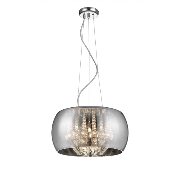 Impex Deni 6-Light Pendant Light features sparkling crystal accents and a sleek chrome finish, offering modern elegance and brilliant illumination for any space.
