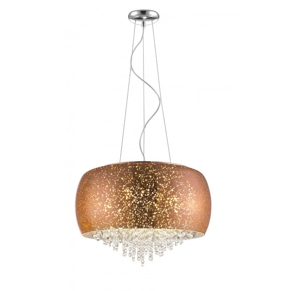Impex Luna 5-Light Globe Pendant Light in copper features shimmering crystal accents, offering a modern yet timeless design perfect for elevating any interior space.
