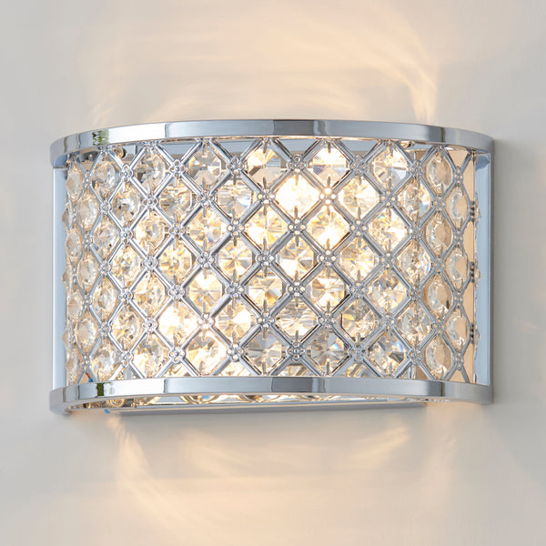 Interiors 1900 Hudson 2 Light Wall Fitting in Polished Chrome with Crystal Beads