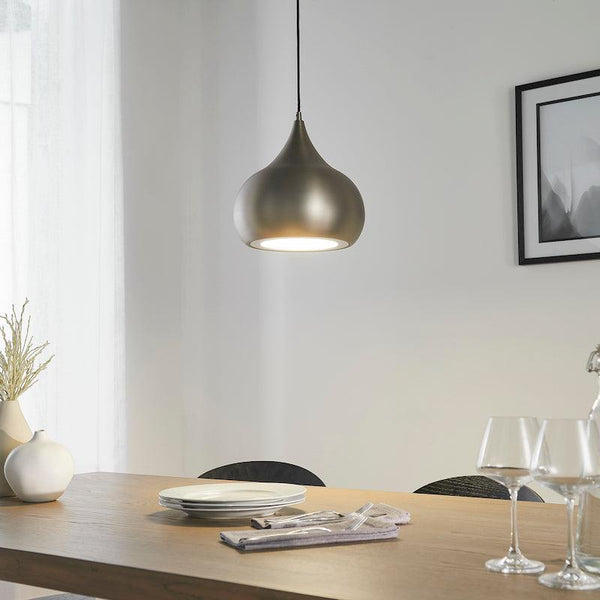 The Endon Brosnan 1 Light Globe Pendant Ceiling Light features a modern matt nickel finish and sleek globe design, making it a perfect statement piece for contemporary interiors. With its adjustable height and dimmable LED module, this pendant light offers versatile, energy-efficient illumination for living rooms, dining areas, and open spaces.