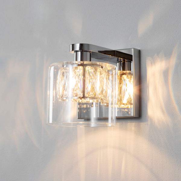 Endon Verina 1 Light Wall Light in Chrome with Clear Crystal