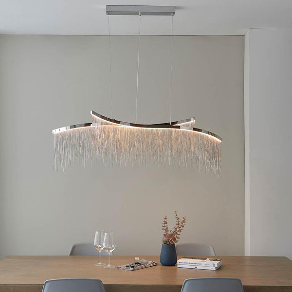 Endon Orphelia 1 Light Polished Chrome Linear Ceiling Pendant-Ceiling Pendant Lights-Endon Lighting living room close up Tiffany Lighting Direct