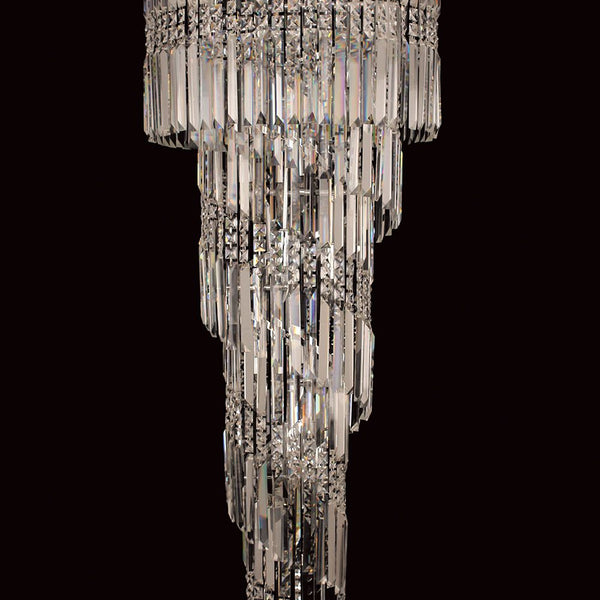 Impex Toronto 9-Light Crystal Chandelier in Chrome features cascading tiers of elongated crystal prisms, creating a majestic and radiant lighting statement.
