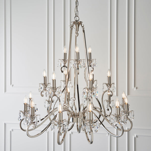 Interior 1900 Oksana UL1P21N Polished Nickel 21 Light Crystal Candle Chandelier