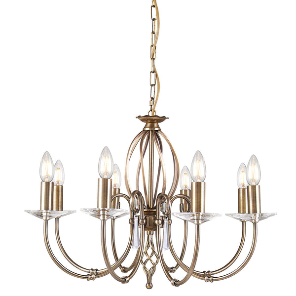 This Stylish Aegean Aged Brass 8 light Candle Chandelier is from our Elstead lighting range with free 2-3 days delivery only at lush chandeliers