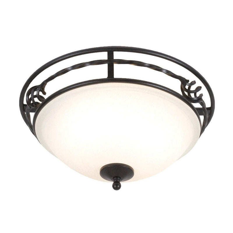 Elstead Pembroke Flush Ceiling Light Black – A stylish flush ceiling fixture featuring a twisted black frame and an elegant white glass inverted bowl shade. Perfect for low ceilings, this dimmable light provides warm, ambient illumination for hallways, bedrooms, and living spaces.
