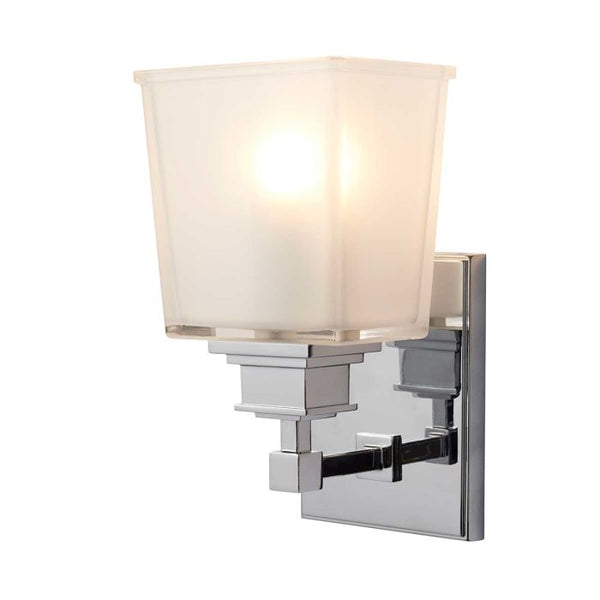 Aylesbury 1 Light Wall Light in polished chrome, IP44-rated for bathroom use. Includes a G9 LED bulb, featuring a sleek and modern design.