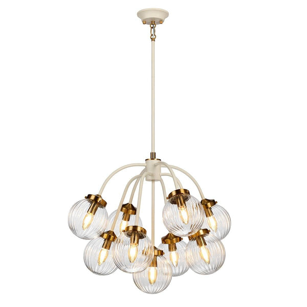 Elstead Cosmos 9-Light Multi Arm Pendant Light in Brass & Cream features a timeless multi-arm design with elegant curved arms, offering warm, sophisticated illumination for stylish interiors.