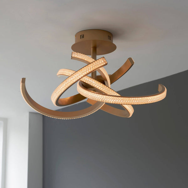 Endon Lorenzo 4-Light LED Flush Ceiling Light Satin Gold – A sleek and modern ceiling fixture featuring a luxurious satin gold finish, high-quality steel and aluminum construction, and integrated 10.5W LED bulbs. This dimmable flush light provides a bright 2,350 lumens output, perfect for contemporary living rooms, bedrooms, dining areas, and hallways.