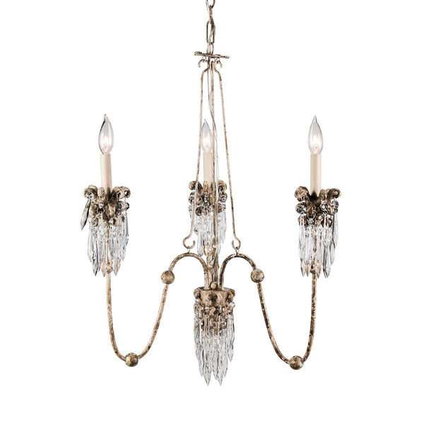 Elstead Venetian 3-Light Crystal Chandelier in Beige Patina & Gold – A luxurious chandelier with classic ornate detailing, a warm beige patina and gold finish, and crystal accents. Featuring three lights, adjustable height, and dimmable functionality, this statement piece is perfect for elegant interiors. Uses 3 x E14 bulbs (not included).
