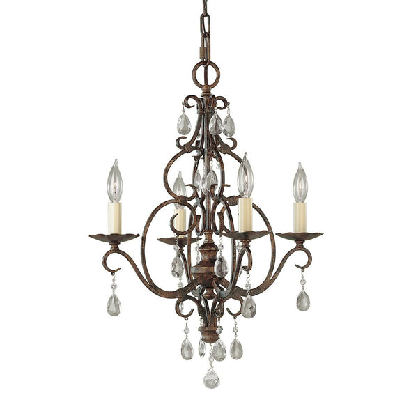 Elstead Chateau 4-Light Crystal Chandelier in Mocha Bronze – A classic chandelier featuring ornate detailing, a rich mocha bronze finish, and crystal accents. With four lights, adjustable height, and dimmable functionality, this timeless statement piece is ideal for elegant living spaces. Uses 4 x E14 bulbs (not included).