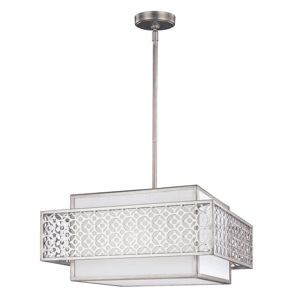 Elstead Kenney 3-Light Rectangle Pendant Light in Silver features a modern cubic design, offering bright, adjustable lighting for stylish and contemporary spaces.