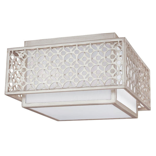 Elstead Kenney 2-Light Rectangle Pendant Light in Silver features a modern cubic frame with a sleek finish, providing bright, stylish illumination for contemporary interiors.