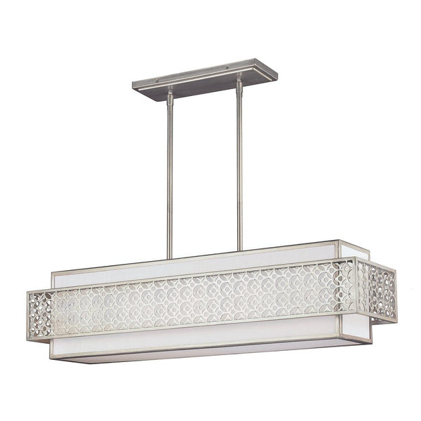 Elstead Kenney 5-Light Rectangle Pendant Light in Silver features a sleek, modern rectangular frame, offering bright, adjustable lighting for contemporary spaces.
