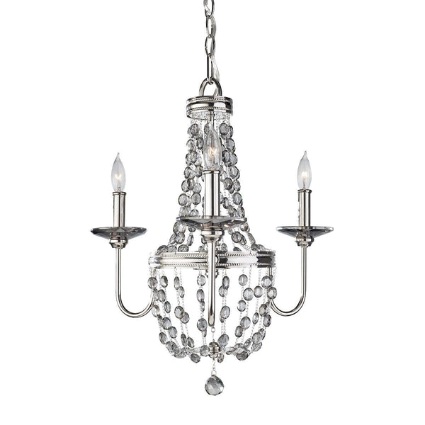 Elstead Malia 3-Light Crystal Chandelier in Polished Nickel – A sleek, elegant chandelier featuring crystal accents and a polished nickel finish. With three lights, adjustable height, and dimmable functionality, this luxurious fixture is perfect for entrance halls, living rooms, and intimate spaces. Uses 3 x E14 bulbs (not included).