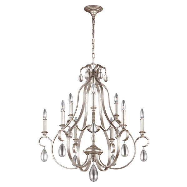 Elstead Dewitt 9-Light Ceiling Light Sunrise Silver – A grand chandelier featuring a sophisticated sunrise silver finish, crystal teardrop accents, and height-adjustable design. Dimmable and elegantly crafted, this luxurious ceiling light is perfect for dining rooms, entryways, and statement interiors, adding timeless elegance with radiant illumination.