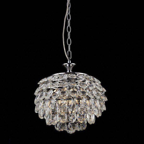 Impex Adaliz 3-Light Globe Pendant Light in chrome features a sleek globe design with sparkling accents, delivering elegant illumination for dining rooms, living areas, and sophisticated interiors.