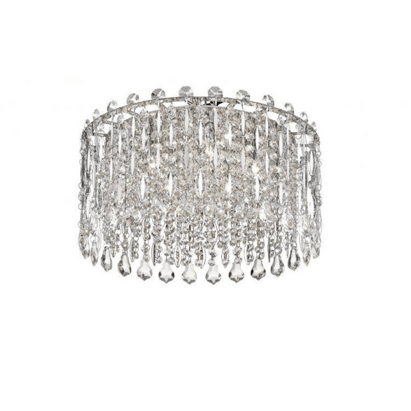 The Impex Alita 5 Light Drum Pendant Light features a sleek chrome finish with a contemporary drum design, offering modern elegance and bright illumination. Perfect for living rooms, dining spaces, and luxurious interiors.