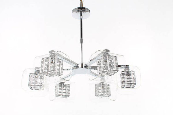 Impex Avignon 6-Light Rectangular Pendant Light in Chrome features a polished finish, sleek metal frame, and six G9 lights, offering modern elegance and bright illumination for stylish interiors.