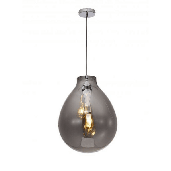 Impex Rio 2-Light Medium Globe Pendant Light in smoked crystal features luxurious detailing with a sleek metallic base, casting a warm, elegant glow for living rooms, dining areas, and bedrooms.