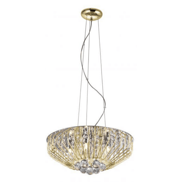 Impex Carlo 6-Light Crystal Chandelier in gold features sparkling crystal accents and a warm golden finish, perfect for elevating any interior space.