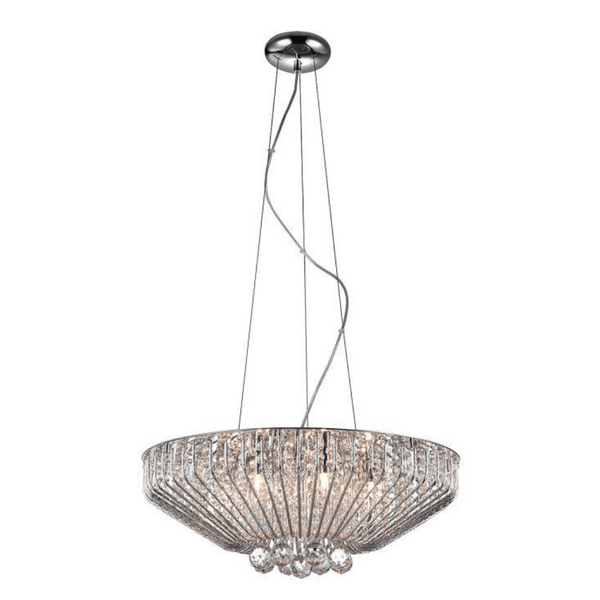 Impex Carlo 7-Light Crystal Chandelier in chrome features radiant crystal accents and a sleek polished finish, ideal for elevating any interior space.