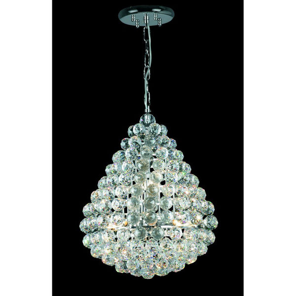 The Impex Marseille 8-Light Globe Pendant Light features stunning lead crystal details with a polished chrome finish, casting a brilliant glow perfect for elegant interiors.
