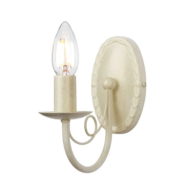 Elstead Minster 1 Light Wall Light with Ivory/Gold Patina finish. Elegant design with looped drapes, dimmable functionality, and optional glass shades for a customizable look.