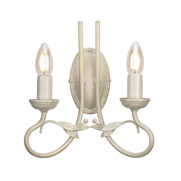 Elstead Olivia 2 Light Wall Light in Ivory Gold Patina, featuring handmade craftsmanship with soft curves. Dimmable and LED-compatible, perfect for classic and elegant interiors.