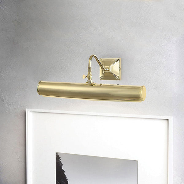 Elstead Picture Light 2 Light Large in polished brass, designed for elegant artwork illumination. Features a timeless finish, dimmable functionality, and a durable steel build