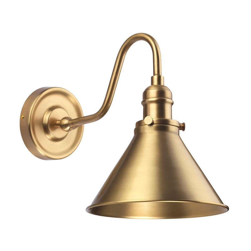 Elstead Provence 1 Light Wall Light in aged brass, inspired by mid-1900s French designs. Features an adjustable knuckle for directional lighting, vintage aesthetics, and durable steel construction.