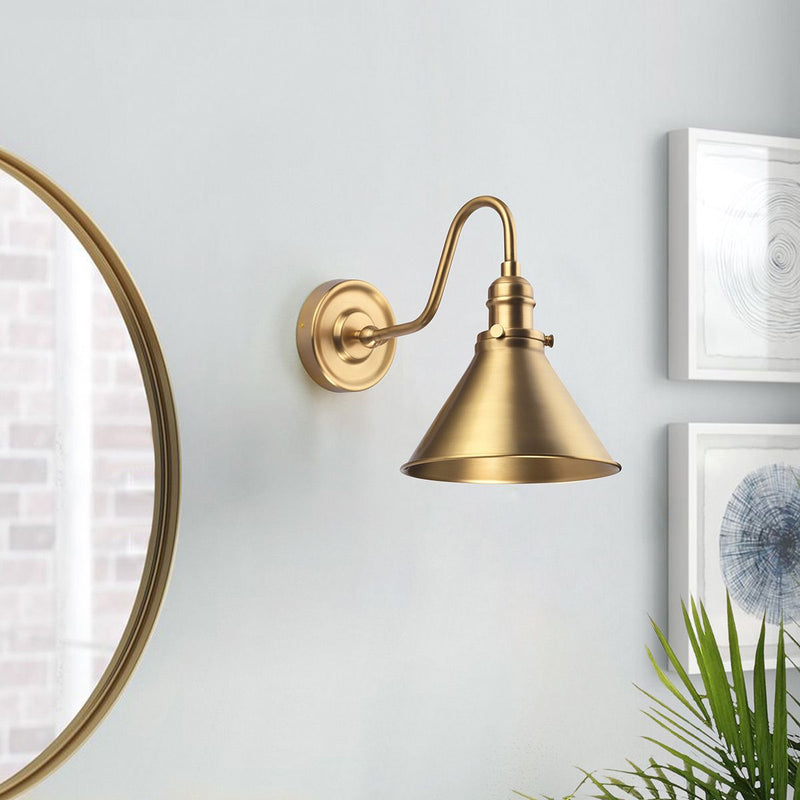 Elstead Provence 1 Light Wall Light in aged brass, inspired by mid-1900s French designs. Features an adjustable knuckle for directional lighting, vintage aesthetics, and durable steel construction.