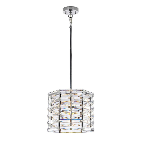 Elstead Shoal 1-Light Drum Pendant Light in a glossy finish features intertwining crystal elements, creating a dramatic and elegant statement perfect for kitchens, dining areas, or entryways.