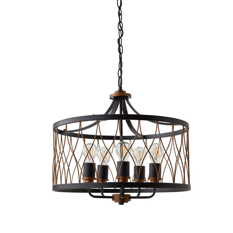 light drum pendant multi arm chandleier finished in matt black with a rustic bronze effect by end on lighting product code 61498