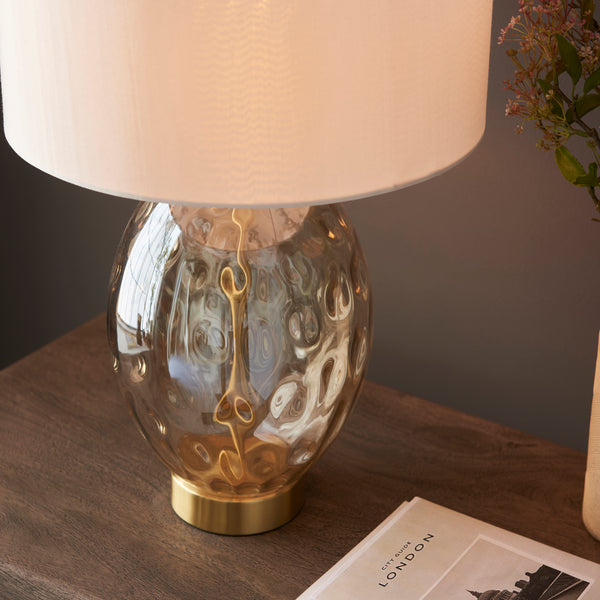 Close-up of the Elin Dimple Touch Table Lamp shade and finish