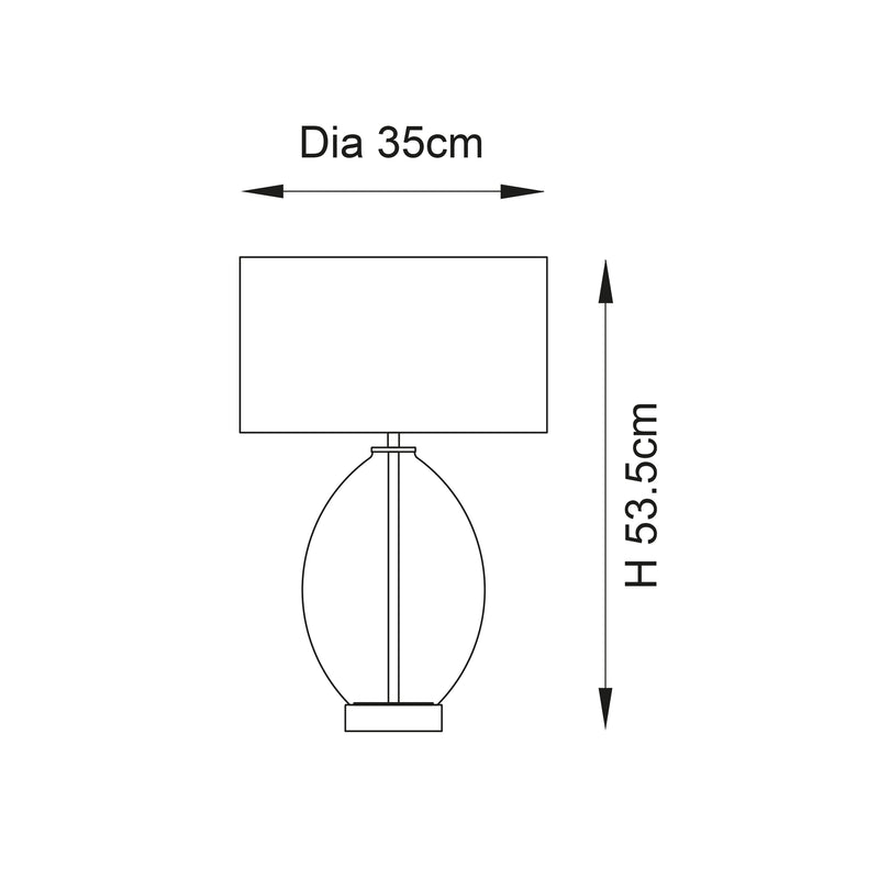 Elin Dimple Touch Table Lamp dimension drawing showing height and width