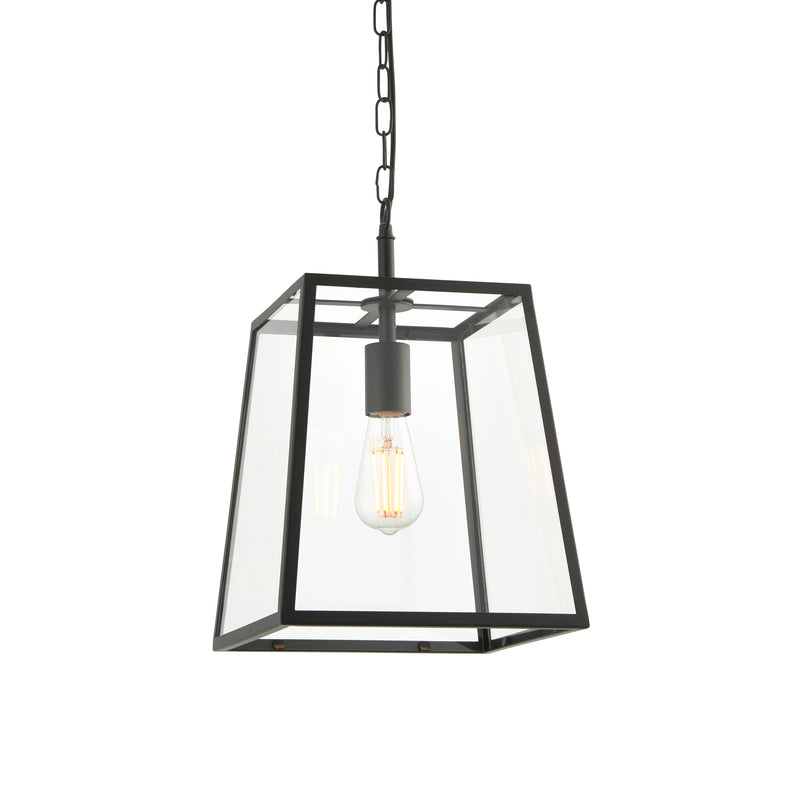 Endon Hurst Lantern Pendant in matt black with clear glass