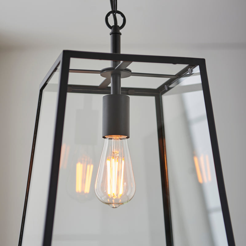 Close-up of the clear glass on the Hurst Lantern Pendant