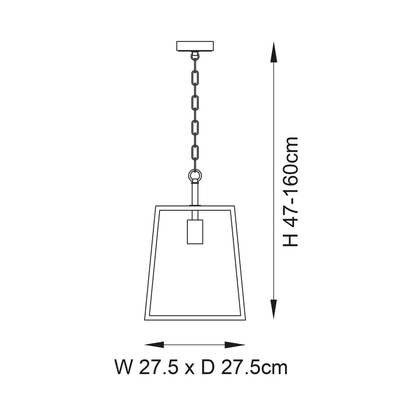 Hurst Lantern Pendant dimension drawing showing width and drop