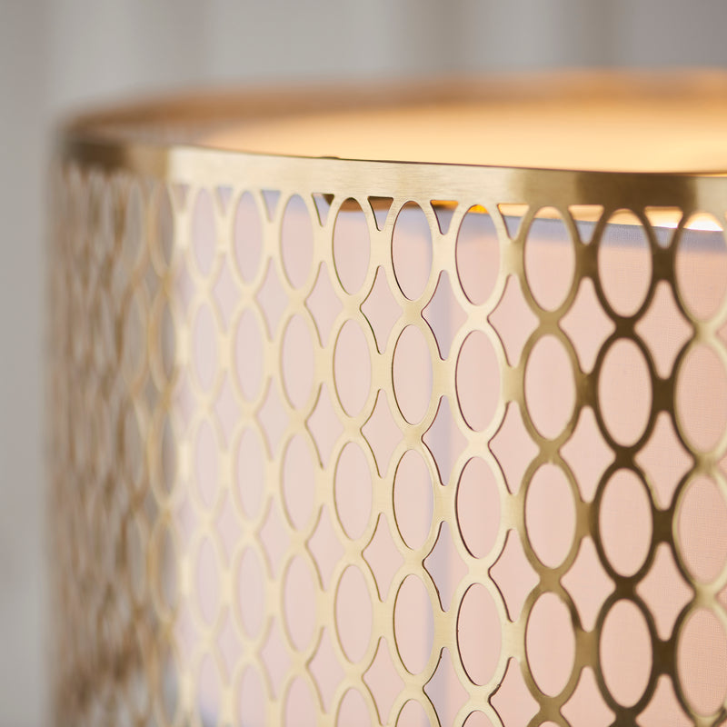 Close-up of the white fabric and frosted glass on the Cordero 3 Light Pendant