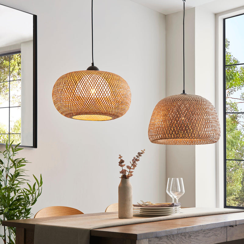 Bali Natural Bamboo Ceiling Pendant Light-Ceiling Pendant Lights-Endon Lighting Living Room Wide Shot Lighting Tiffany Lighting Direct