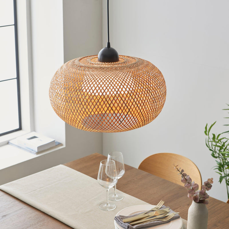 Bali Natural Bamboo Ceiling Pendant Light-Ceiling Pendant Lights-Endon Lighting living room 2nd close upTiffany Lighting Direct