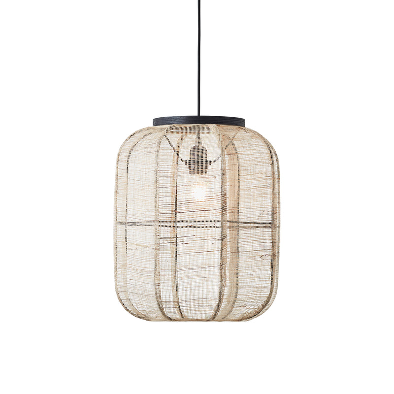 Endon Zaire Medium Pendant in natural linen and dark plywood
