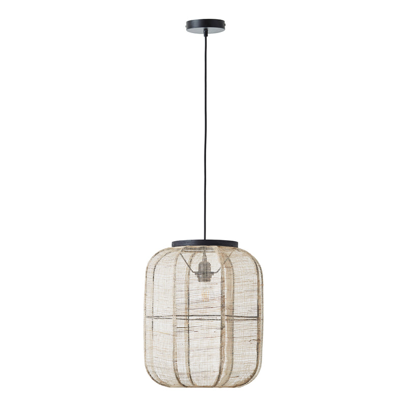 Zaire Medium Pendant – alternative view in natural linen and dark plywood