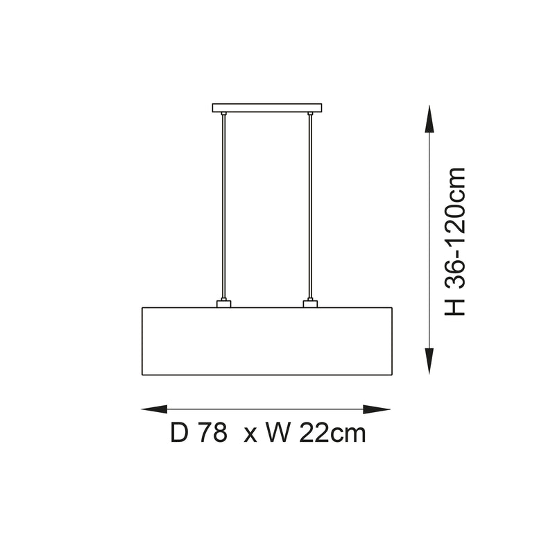Longshore 2 Light Linear Pendant dimension drawing showing width and drop