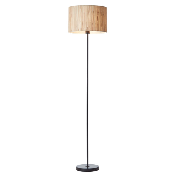 Endon Longshore Floor Lamp in natural seagrass and matt black on a white background
