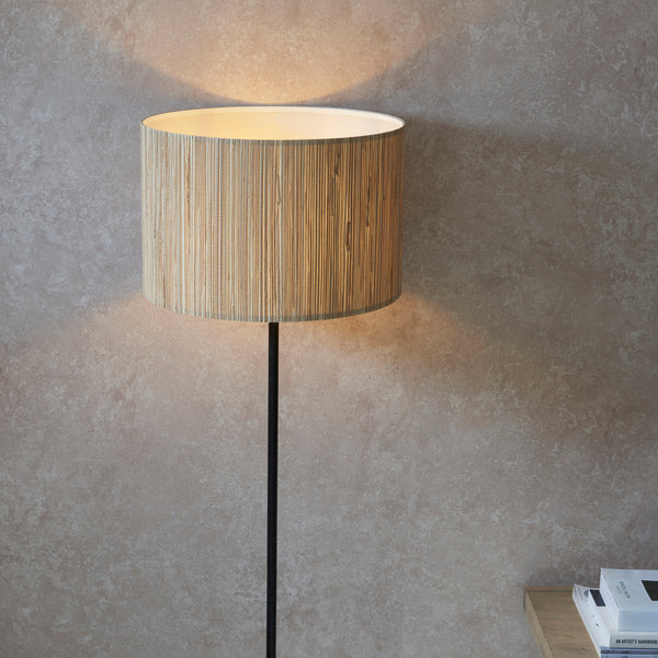 Detail of the natural seagrass and matt black finish on the Longshore Floor Lamp