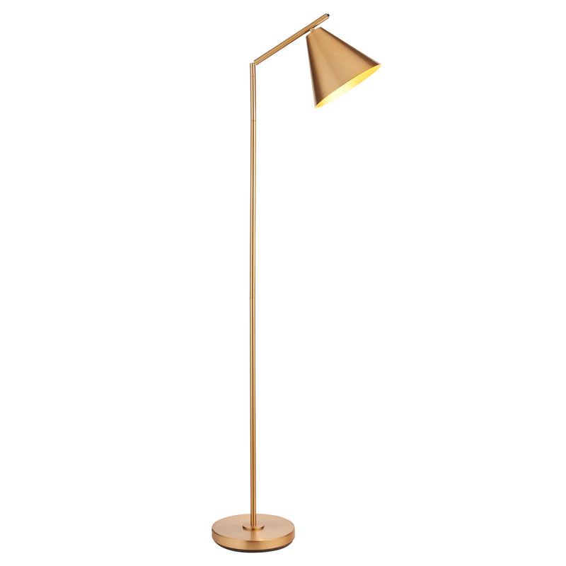 Endon Cape Task Floor Lamp in warm antique brass on a white background