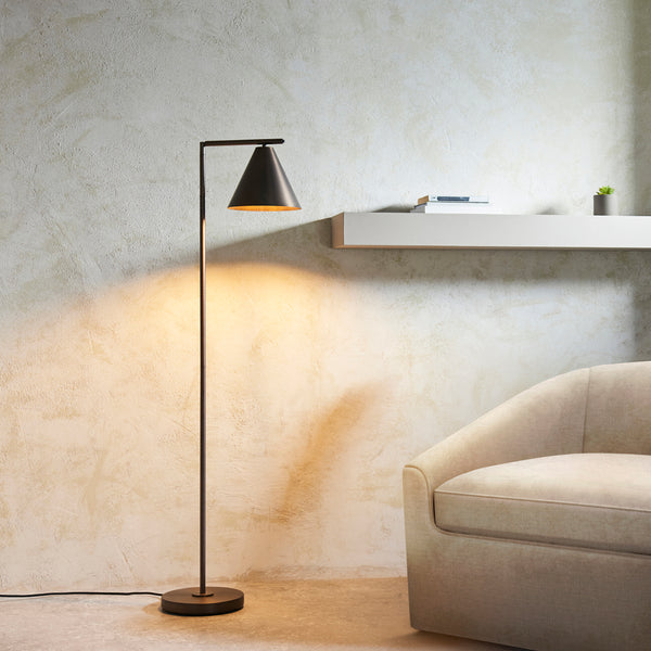 Endon Cape Task Floor Lamp in brushed antique bronze in a styled living room